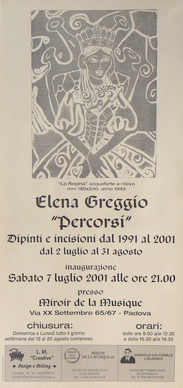 Percorsi, Mostra personale di Elena Greggio, 2001. Cartolina