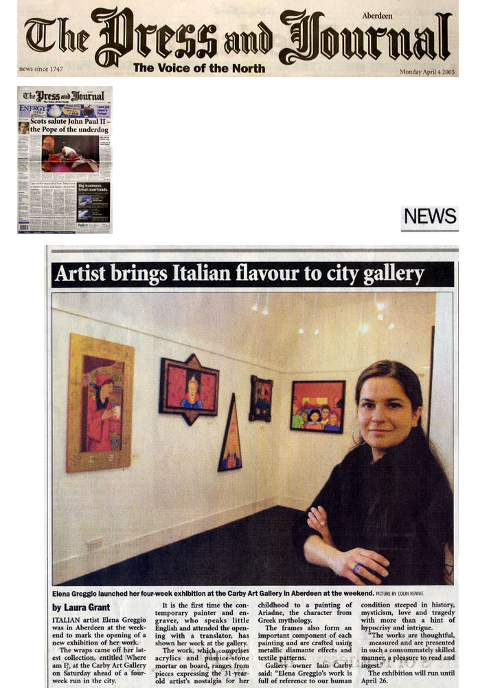 Mostra personale di Elena Greggio Where Am I? Articolo da The Press and Journal